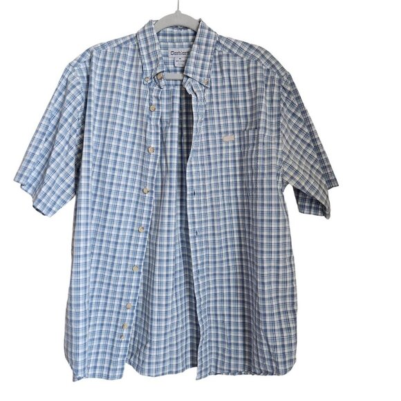 Carhartt‎ Shirt Men’s Sz M Relaxed Fit Blue Plaid Button Down Workwear Short - Picture 1 of 10